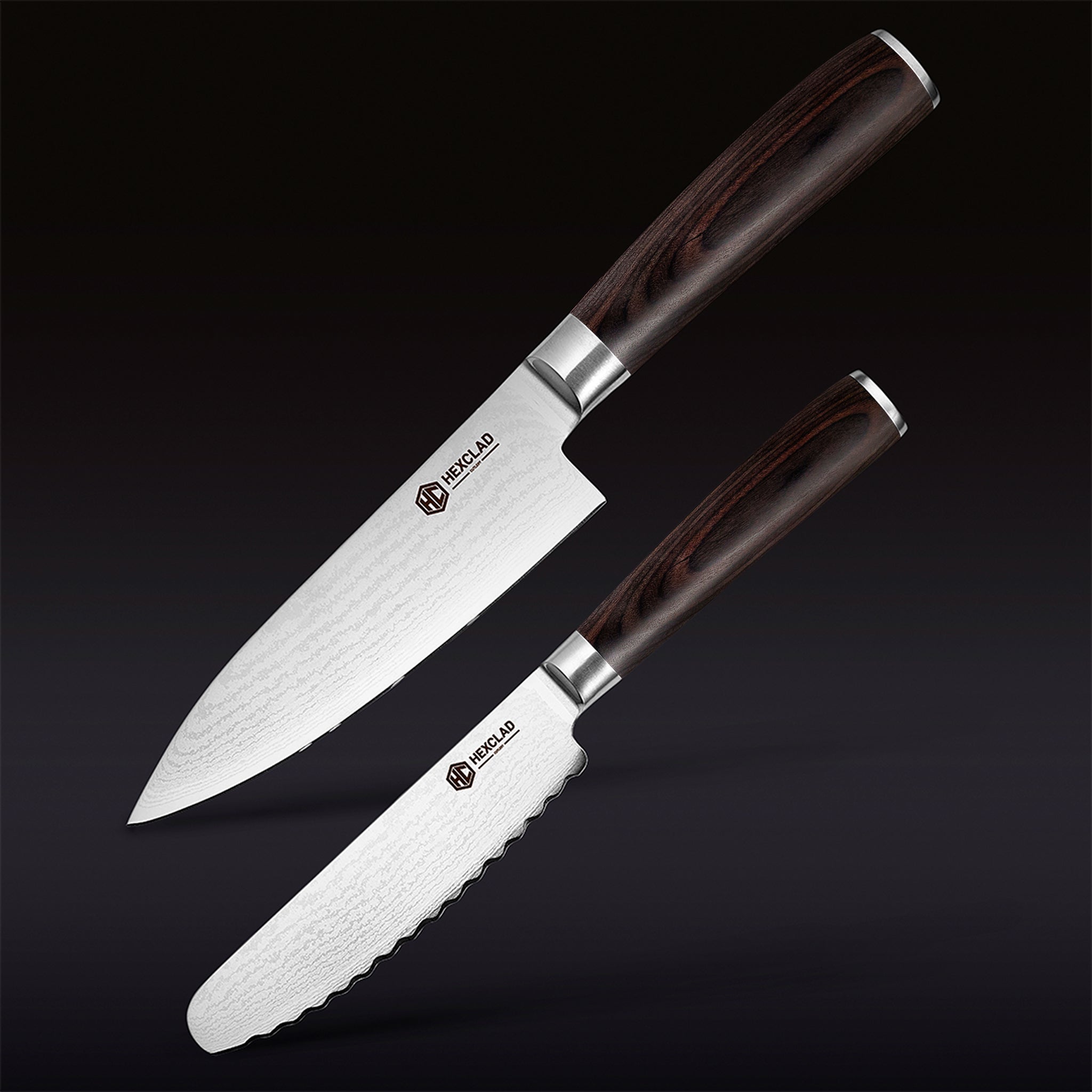 Damascus Steel Starter Knife Set 2-pc (Espresso)