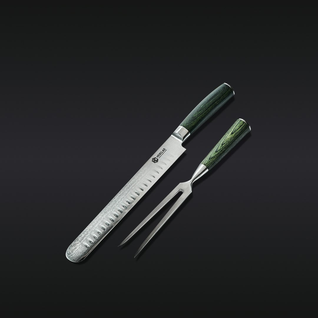 Damascus Steel Carving Set 2-pc (Green)