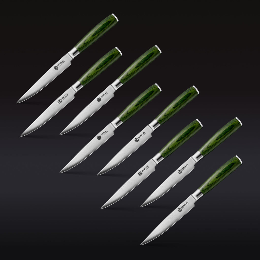 Damascus Steel Steak Knife Set 8-pc (Green)