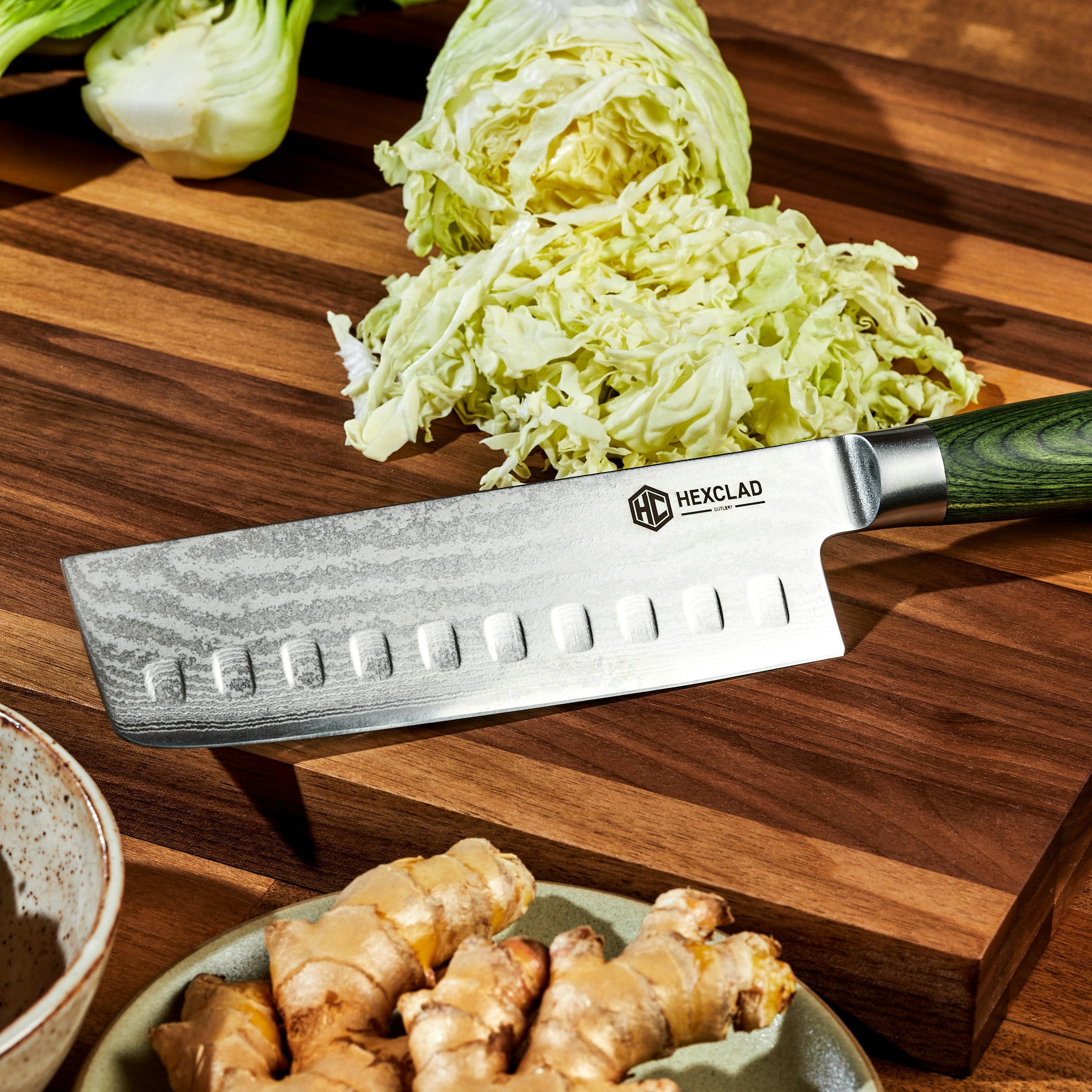 Damascus Steel Nakiri Knife 6.5" (Green)