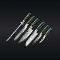 Essential Damascus Steel Knife Set 6-pc (Green)