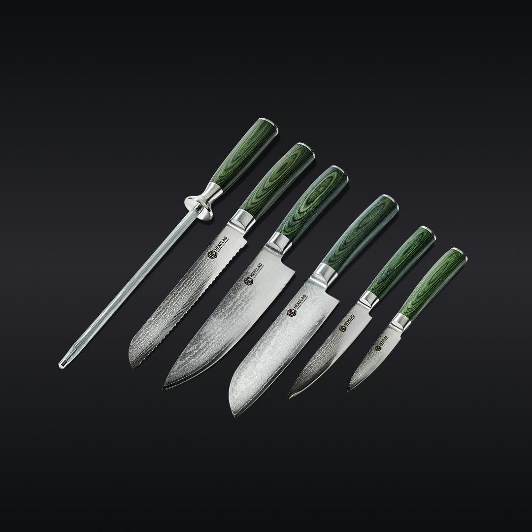 Essential Damascus Steel Knife Set 6-pc (Green)