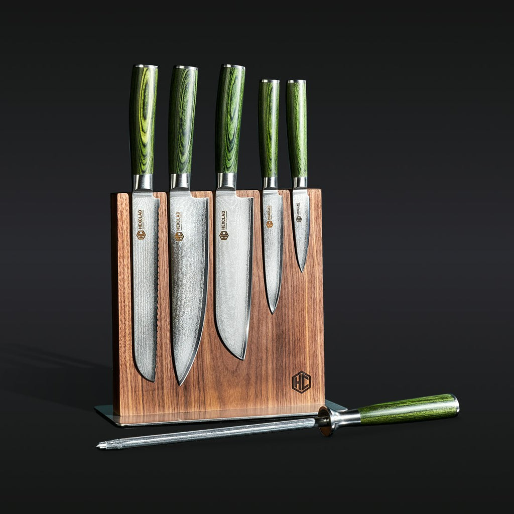 Damascus Steel Knife Set 7-pc (Green)