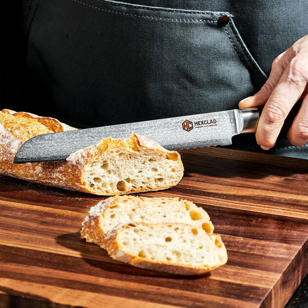 Damascus Steel Serrated Bread Knife 8" (Green)
