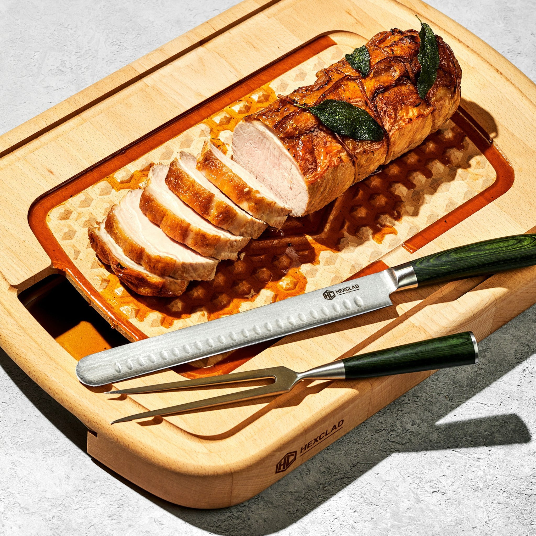 Damascus Steel Carving Set 2-pc (Green)