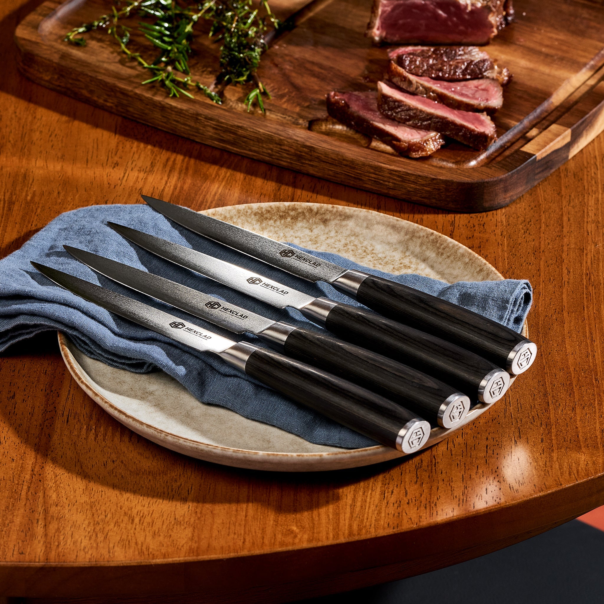 Damascus Steel Steak Knife Set 8-pc (Espresso)