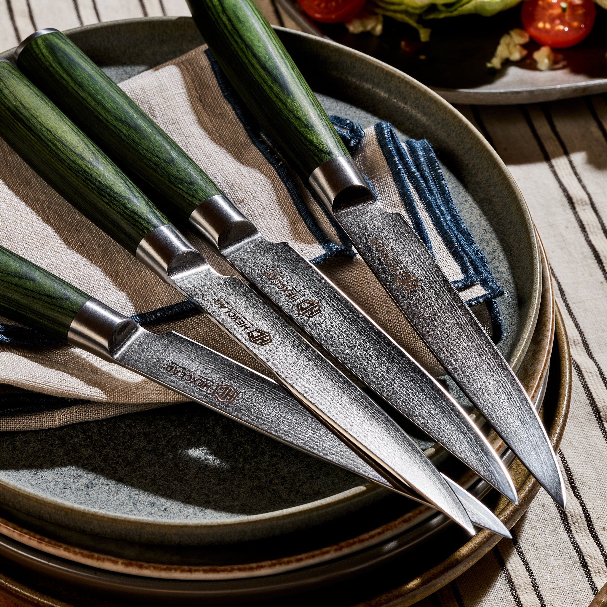 Damascus Steel Steak Knife Set 4-pc (Green)