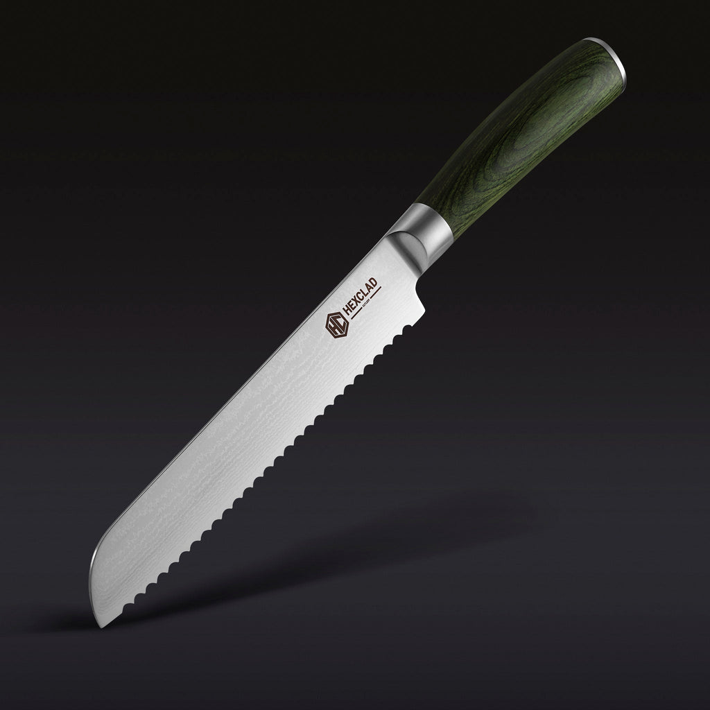 Damascus Steel Serrated Bread Knife 8" (Green)