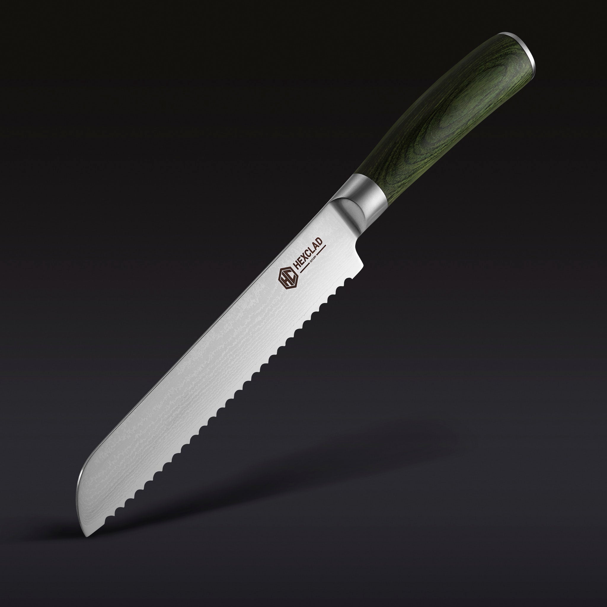 Damascus Steel Serrated Bread Knife 8" (Green)