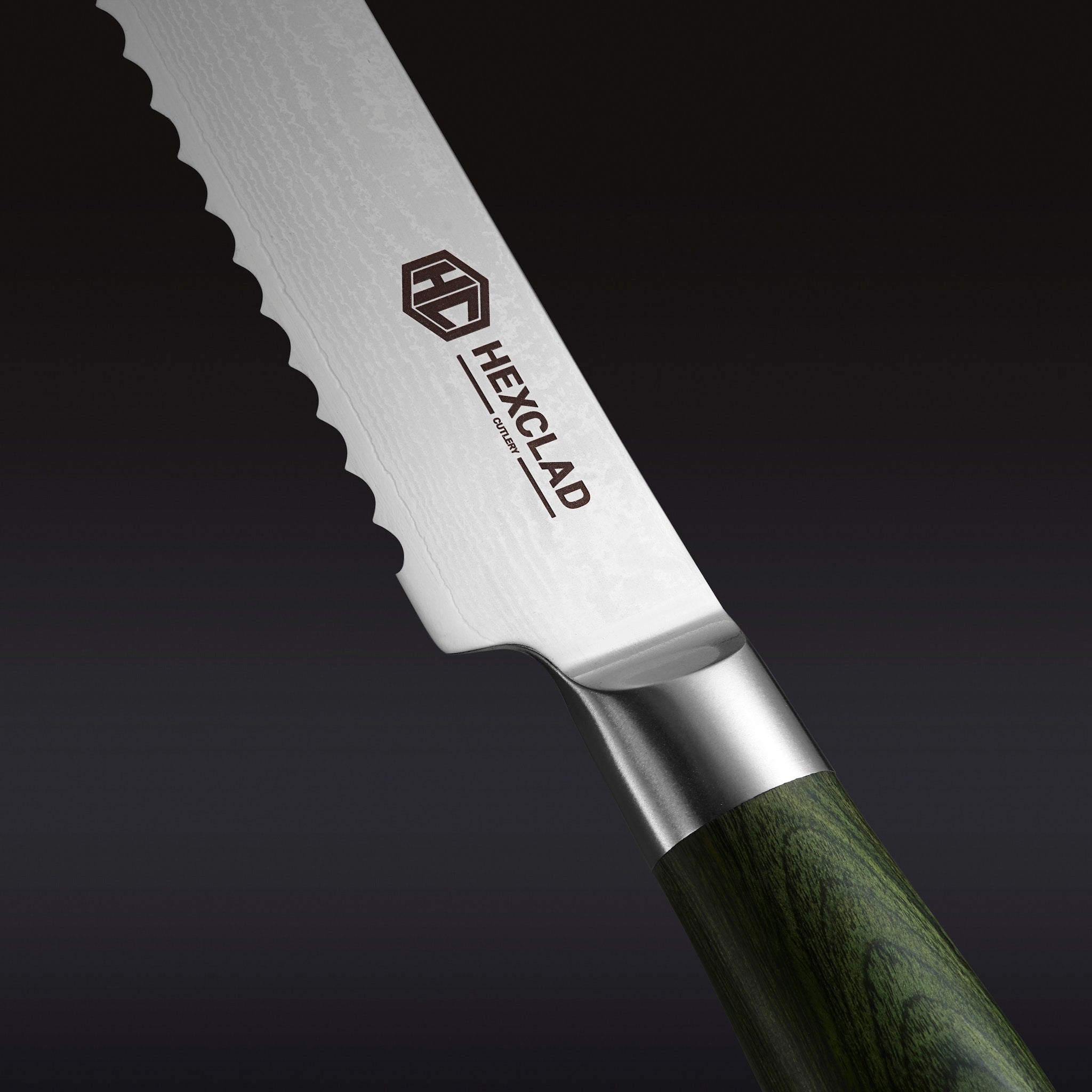 Damascus Steel Serrated Bread Knife 8" (Green)