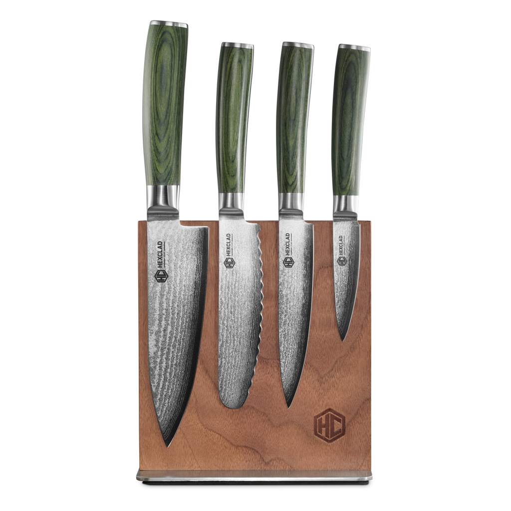 Damascus Steel Studio Knife Set 5-pc (Green)