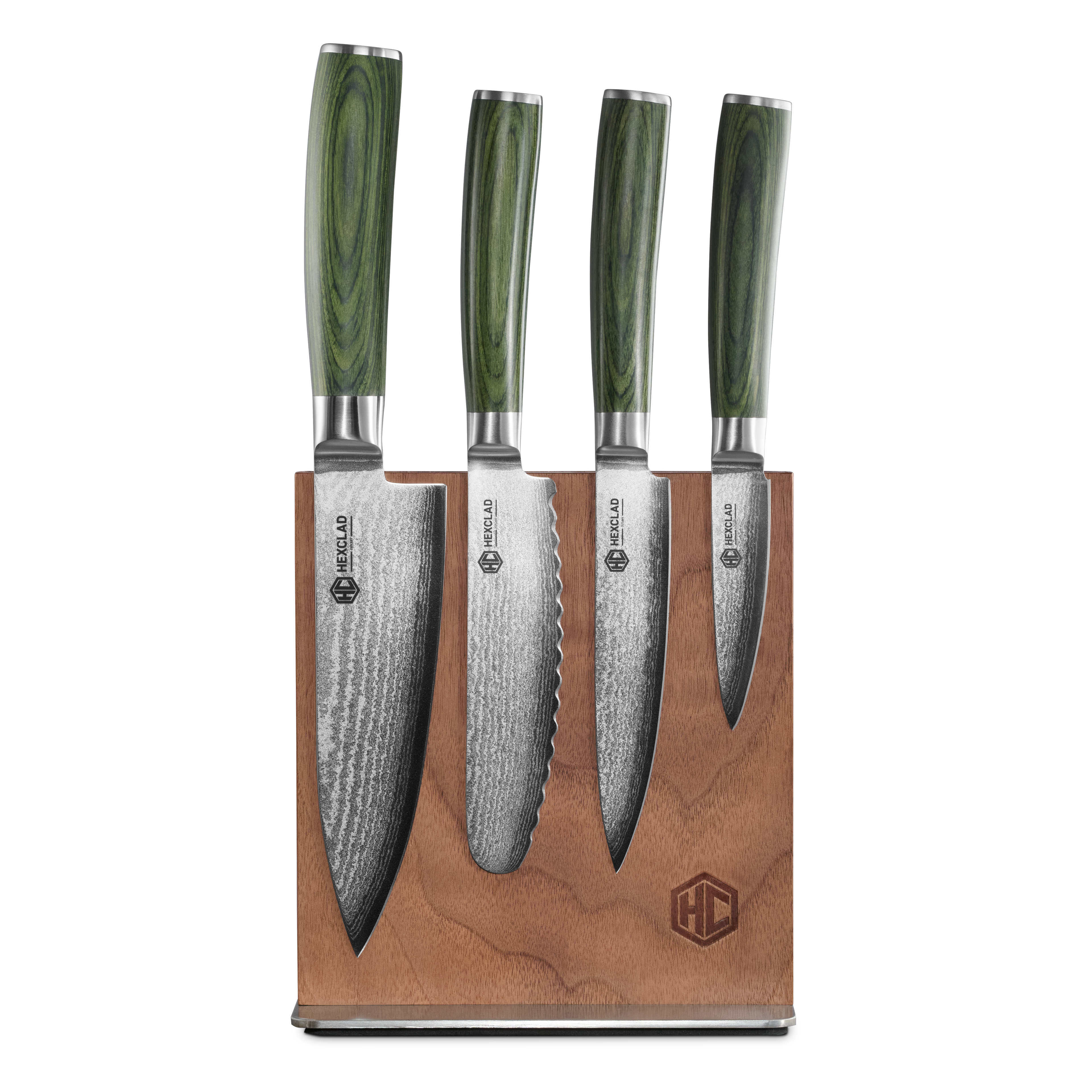 Damascus Steel Studio Knife Set 5-pc (Green)