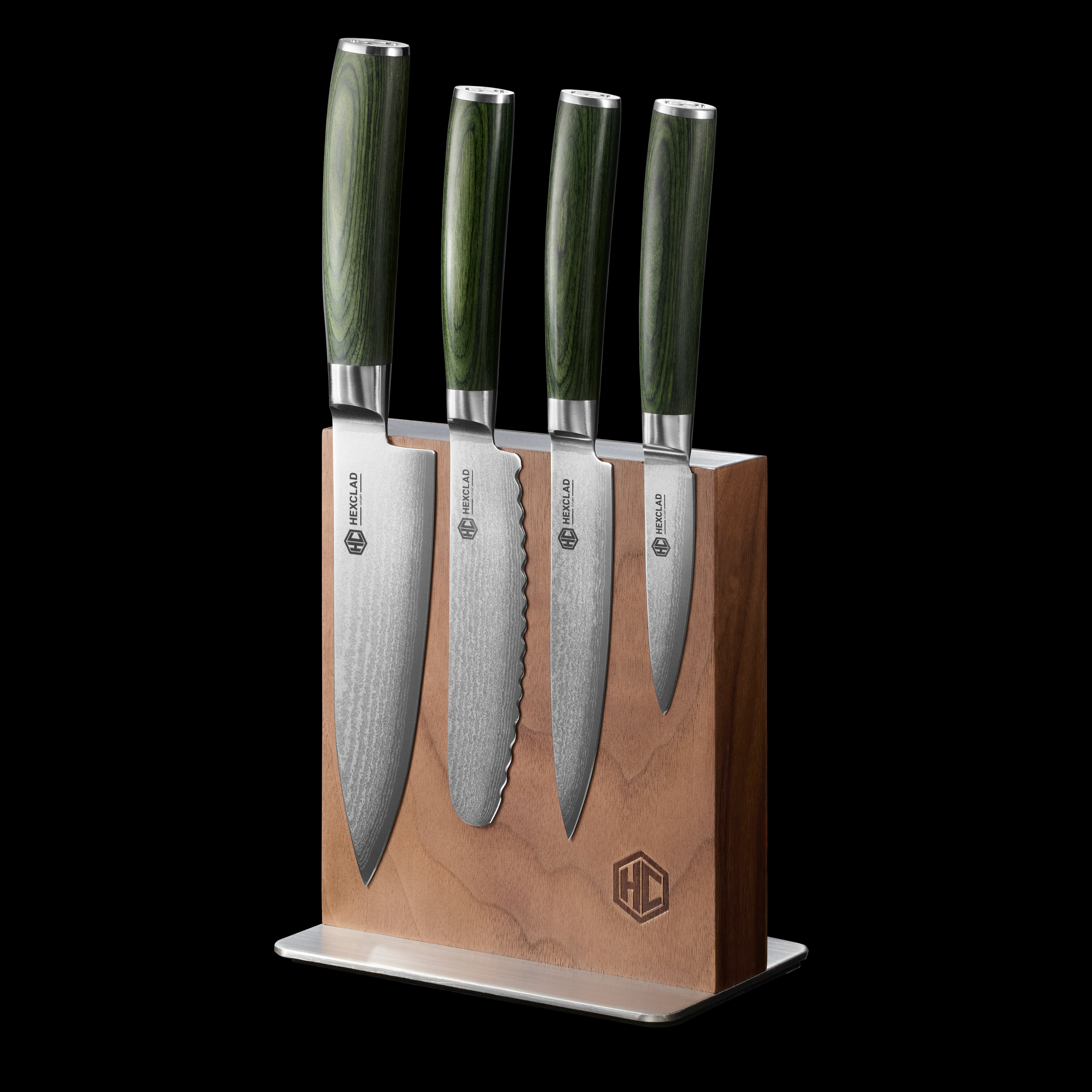 Damascus Steel Studio Knife Set 5-pc (Green)