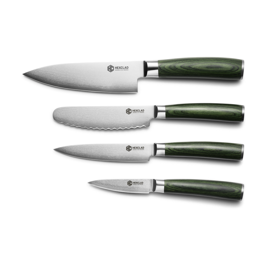 Damascus Steel Studio Knife Set 5-pc (Green)