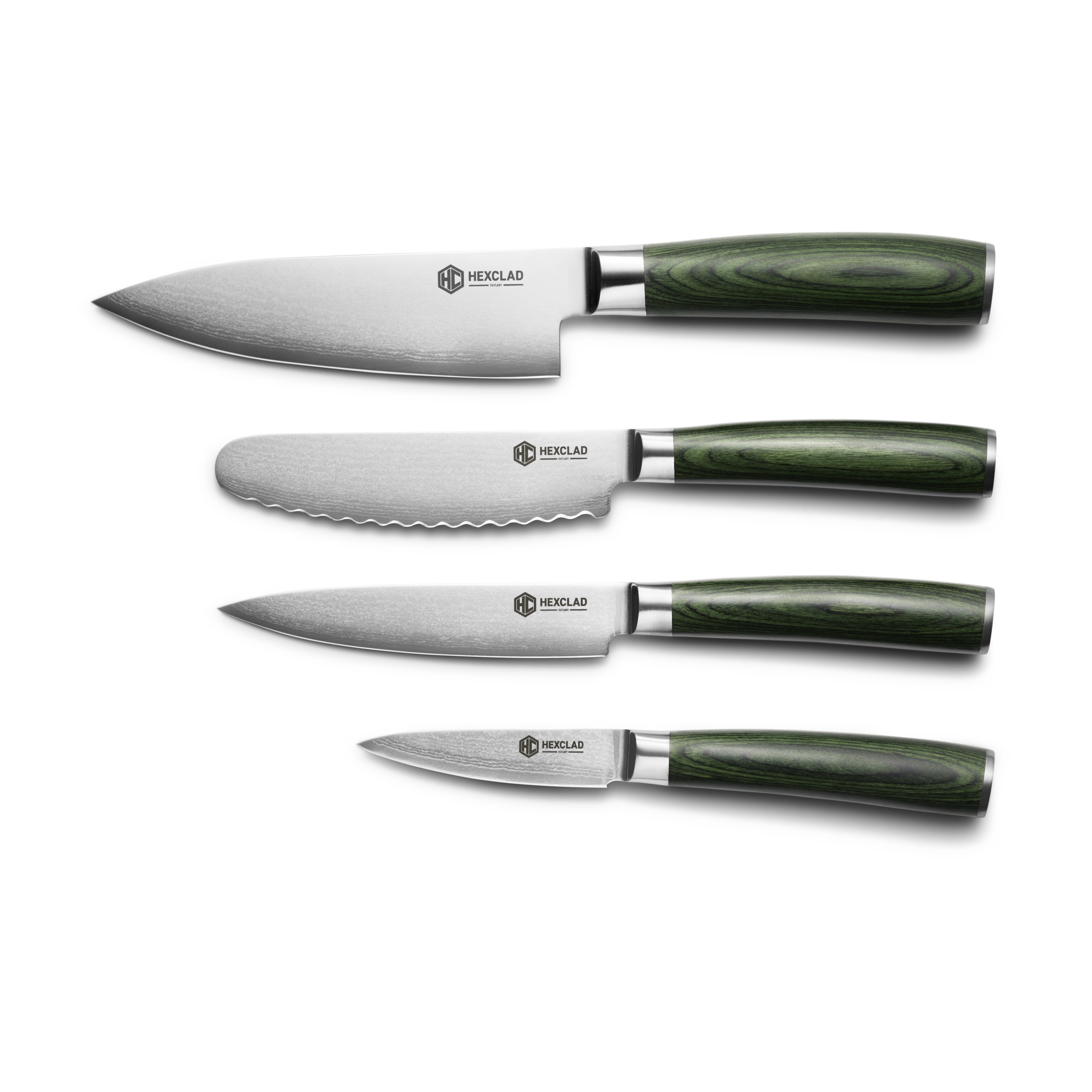 Damascus Steel Studio Knife Set 5-pc (Green)